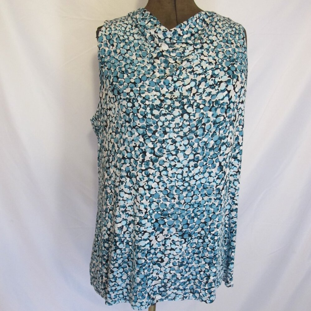 Coldwater Creek sleeveless top – black outlined turquoise dot pattern 1x